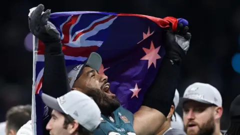 Jordan Mailata celebrates winning Super Bowl 59 with the Philadelphia Eagles