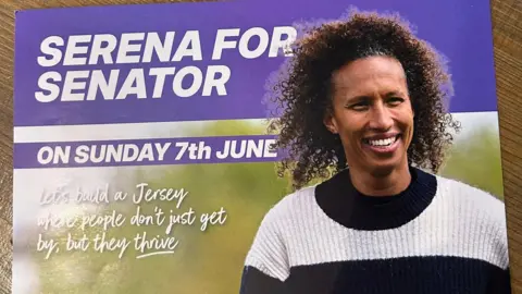 An election leaflet with Serena pictured. The slogan reads 'Serena for Senator'