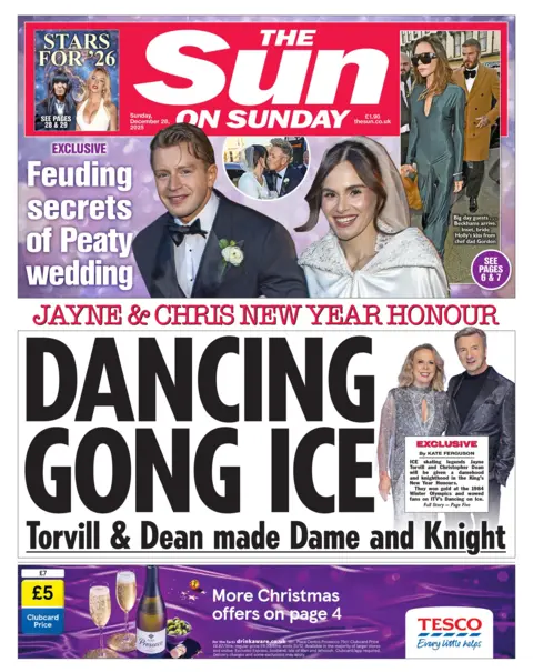 The headline on the front page of the Sun reads: "Dancing gong ice".