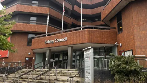 The Ealing Council building, home to the local authority for the London Borough of Ealing, with the words "Ealing Council" displayed on the front of the building.