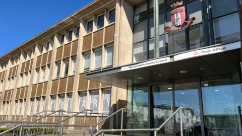 BBC/ Simon Gilbert The exterior of Warwickshire County Council's headquarters at Shire Hall in Warwick.
