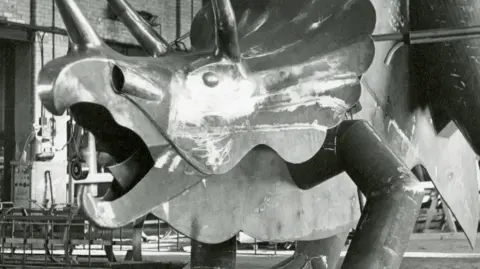 John Buchan Collection, Teesside Archives A steel dinosaur in a workshop
