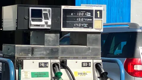 Olivia Richwald/BBC Petrol and diesel pumps with numbers on them