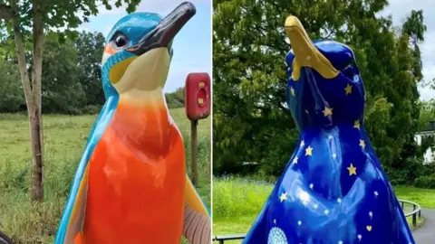 Worcester Mums Coffee Club/ Marnie Makes Two penguins sculptures from the art trail