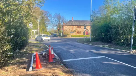 A lamppost knocked over