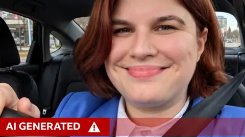 Meta An AI-altered image generated using Muse Image showing Laura Cress in a blue jacket and white shirt driving a car.