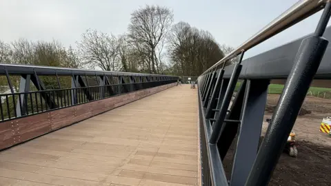 Decking walkway and steel work on the new tram bridge in Preston