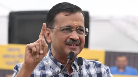 Arvind Kejriwal, leader of the Aam Aadmi Party (AAP) and chief minister of Delhi, speaks at a news conference in New Delhi, India, on Saturday, May 11, 2024. 