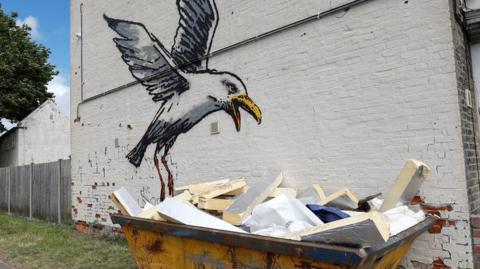 Banksy mural of a gull, Lowestoft