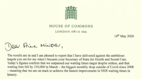 Top of Wes Streeting's resignation letter to Sir Keir Starmer
