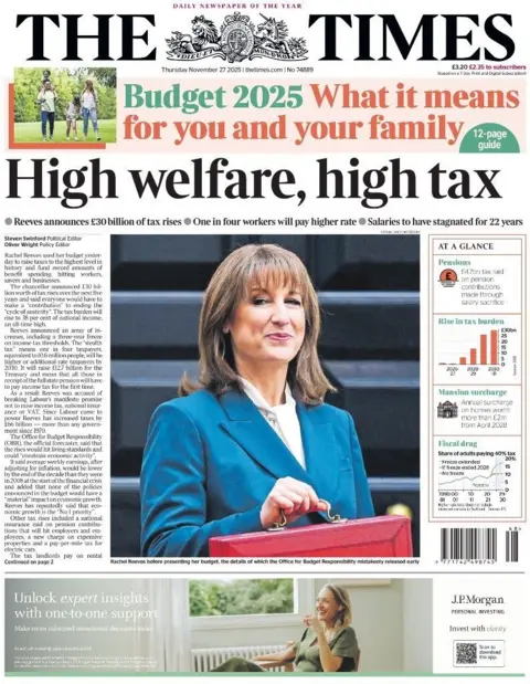 "High welfare, high tax" reads the headline on the front page of the Times.