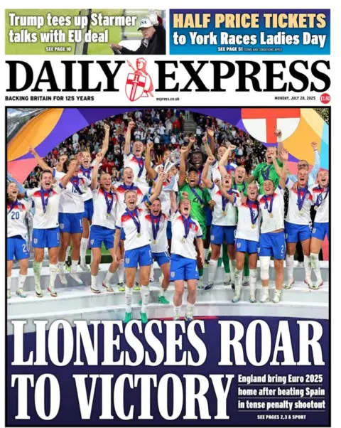 Title title on the first page of the Daily Express newspaper: "The lion is the roar of victory".