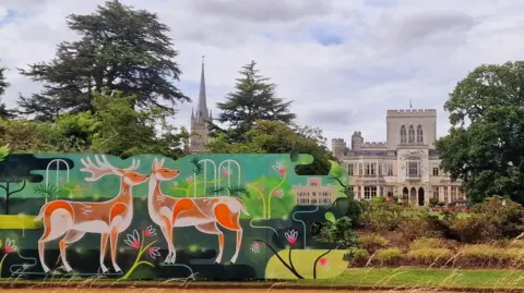 Bex Glover's painting of deer and Ashridge House