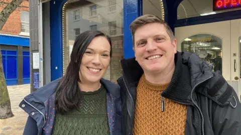 Sam Dixon-French/BBC Adele Hibbert and Stuart Foster in Littlehampton High Street.