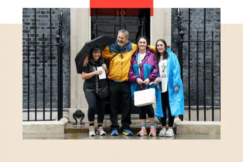 PA Figen Murray, mother of Manchester Arena bombing victim Martyn Hett, outside No 10 Downing Street with husband Stuart Murray, and daughters Nikita Murray and Louise Webster