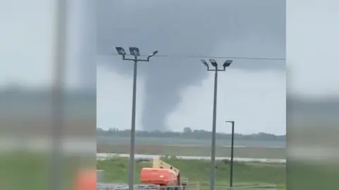 Tornado is seen on the ground