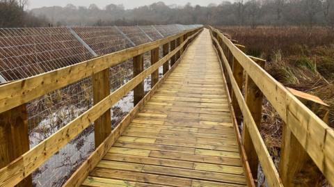 The new wooden boardwalk across the wetland 