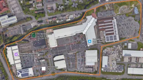 West Midlands Police An overhead view of a map of Bentley Bridge with an orange outline.
