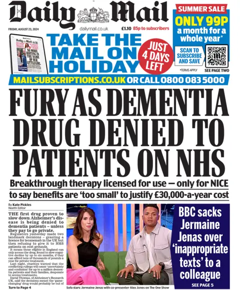 Front page of the Daily Mail, August 23