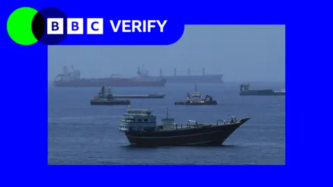 BBC An image of ships in the Gulf of Oman with Verify branding