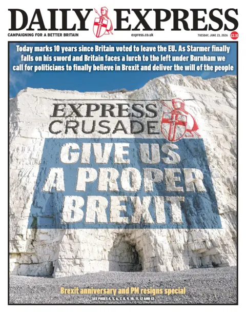 The headline on the front page of the Daily Express reads: "Express Crusade: Give us a proper Brexit". 