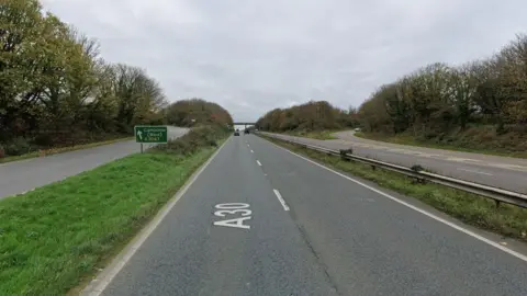 A slipway on the A30 coming off at Camborne