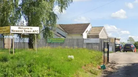 A photo showing a sign and entrance to Newent Football Club, taken from Google street view