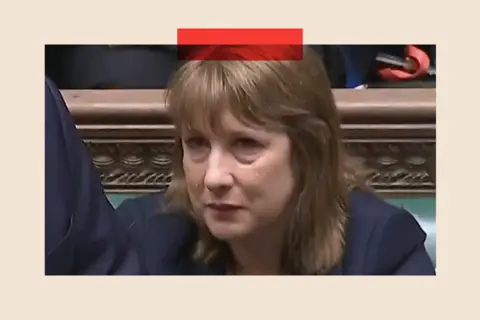 PA Media Screen grab of Chancellor of the Exchequer Rachel Reeves crying as Sir Keir Starmer speaks during Prime Minister's Questions in the House of Commons.