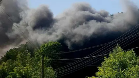 Buckfastleigh Fire Station Image shows thick smoke in the area