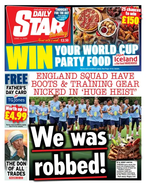 The headline on the front page of the Daily Star reads: "We was robbed!"