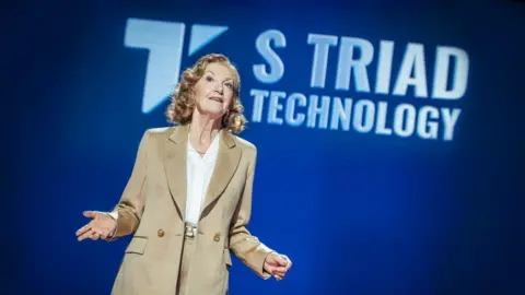 Disney Susan Triad (Susan Twist) appears on stage at the Sherman Theatre in Cardiff.