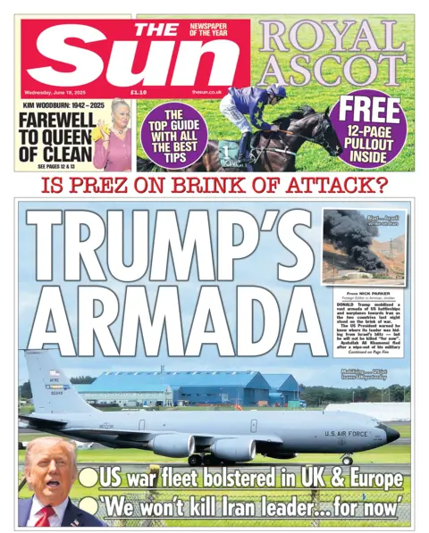 The headline on the front page of the Sun reads: "Trump's armada".