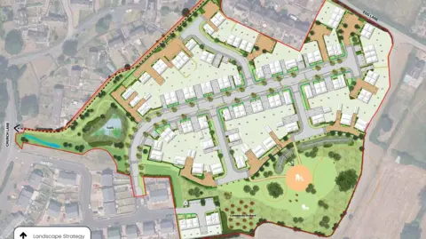 Bellway Homes A computer-generated image showing a planned housing development on a map.