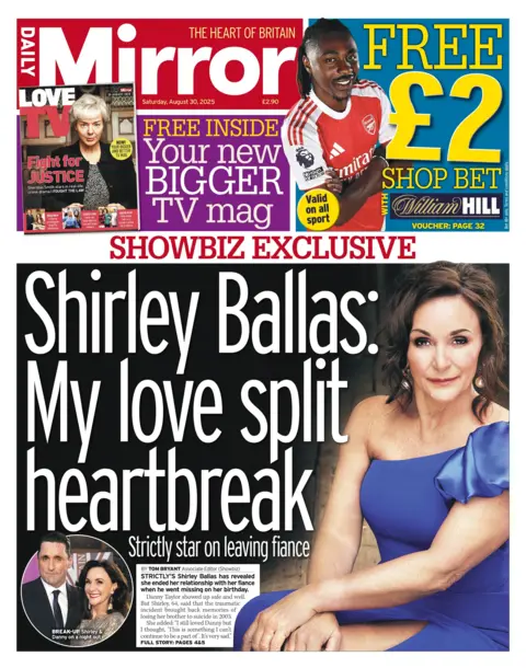 The headline on the front page of the Daily Mirror reads: "Shirley Ballas: My love split heartbreak". 
