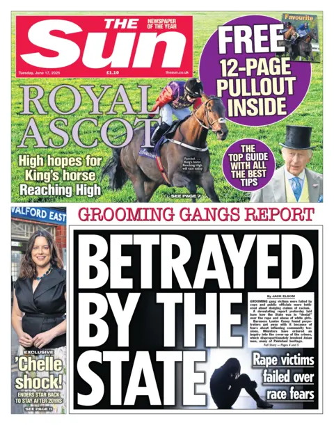 The headline on the front page of the Sun reads: 