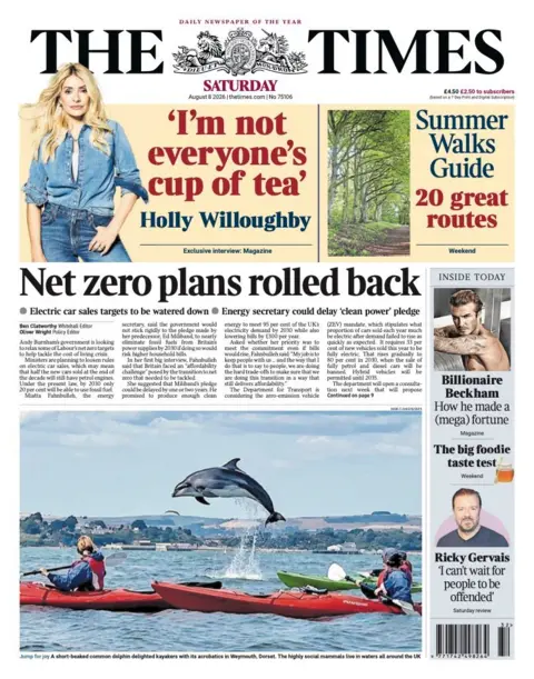 The headline on the front page of the Times reads: “Net Zero plans rolled back”.