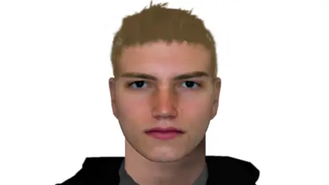 An e-fit image of a white male, between 5ft 6in and 5ft 8in (1.68m and 1.72m) with "blondish hair". 