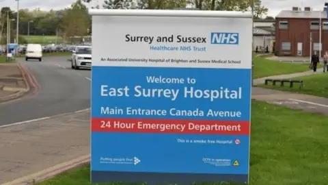 Local Democracy Reporting Service East Surrey Hospital sign