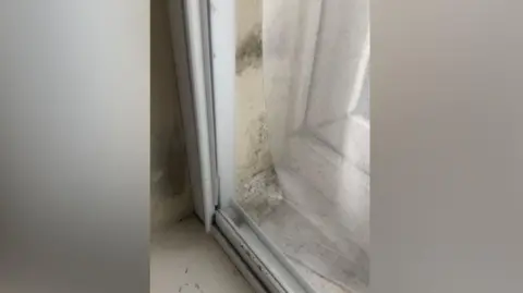 Jade Symonds Mould covering a window sill inside a flat.