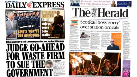 The front pages of the Scottish Daily Express and the Herald