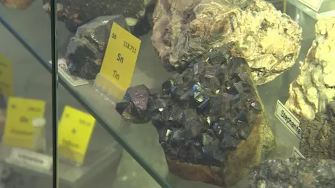 A close up picture of a lump of grey mineral rock.