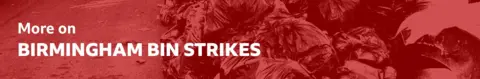 A red BBC banner reading "More on Birmingham Bin Strikes"