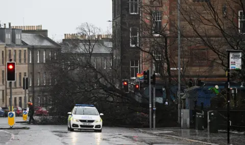 Reuters Edinburgh street where tree has blown down 