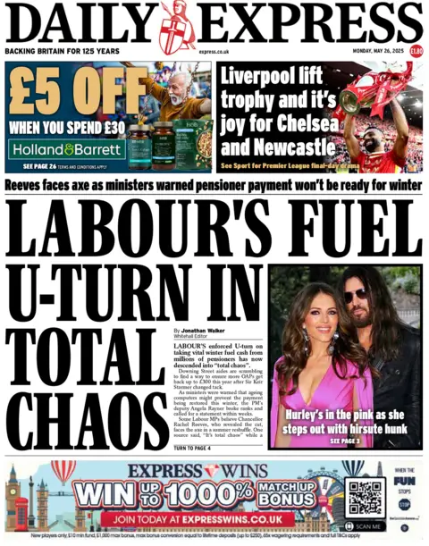Daily Express headline reads: Labour's fuel U-turn in total chaos