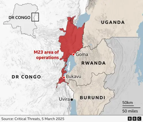 Map showing areas under M23 control