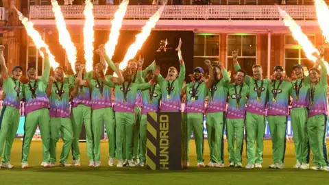 The Oval Invincibles men celebrate winning the 2024 Hundred at Lord's