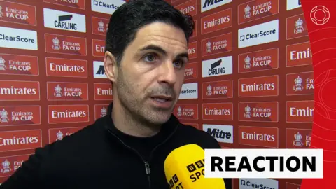 Arsenal manager Mikel Arteta reacts to Arsenal's loss against Southampton in the FA Cup