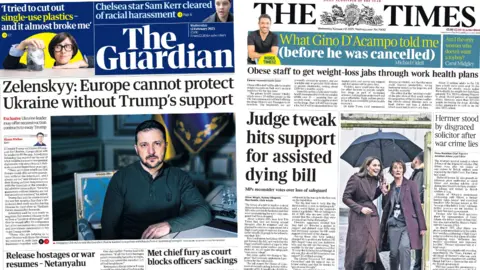 The Guardian and The Times editions for Wednesday 12 February