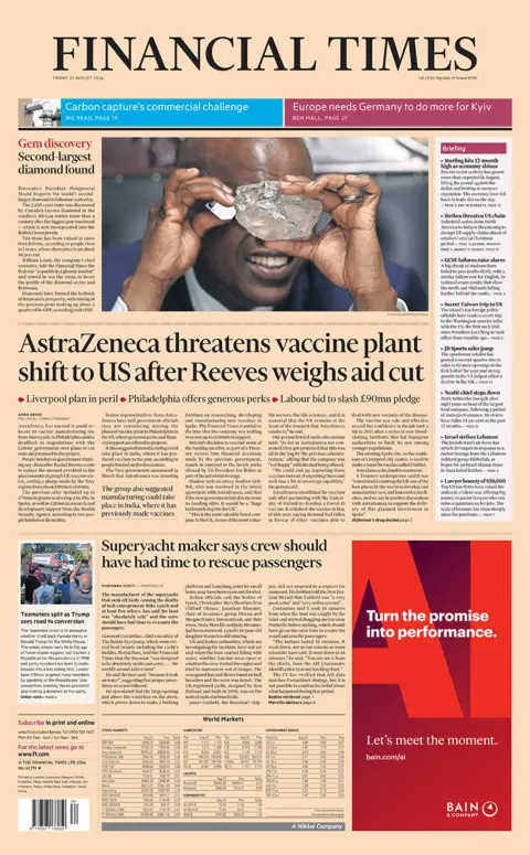 Front page of the Financial Times, August 23