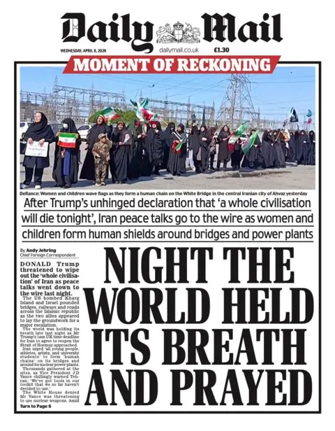 The headline on the front page of the Daily Mail reads: “Night the world held its breath and prayed”.